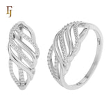 Gold Plated Wide Band Ring with Intertwined Cubic Zirconia Waves Design