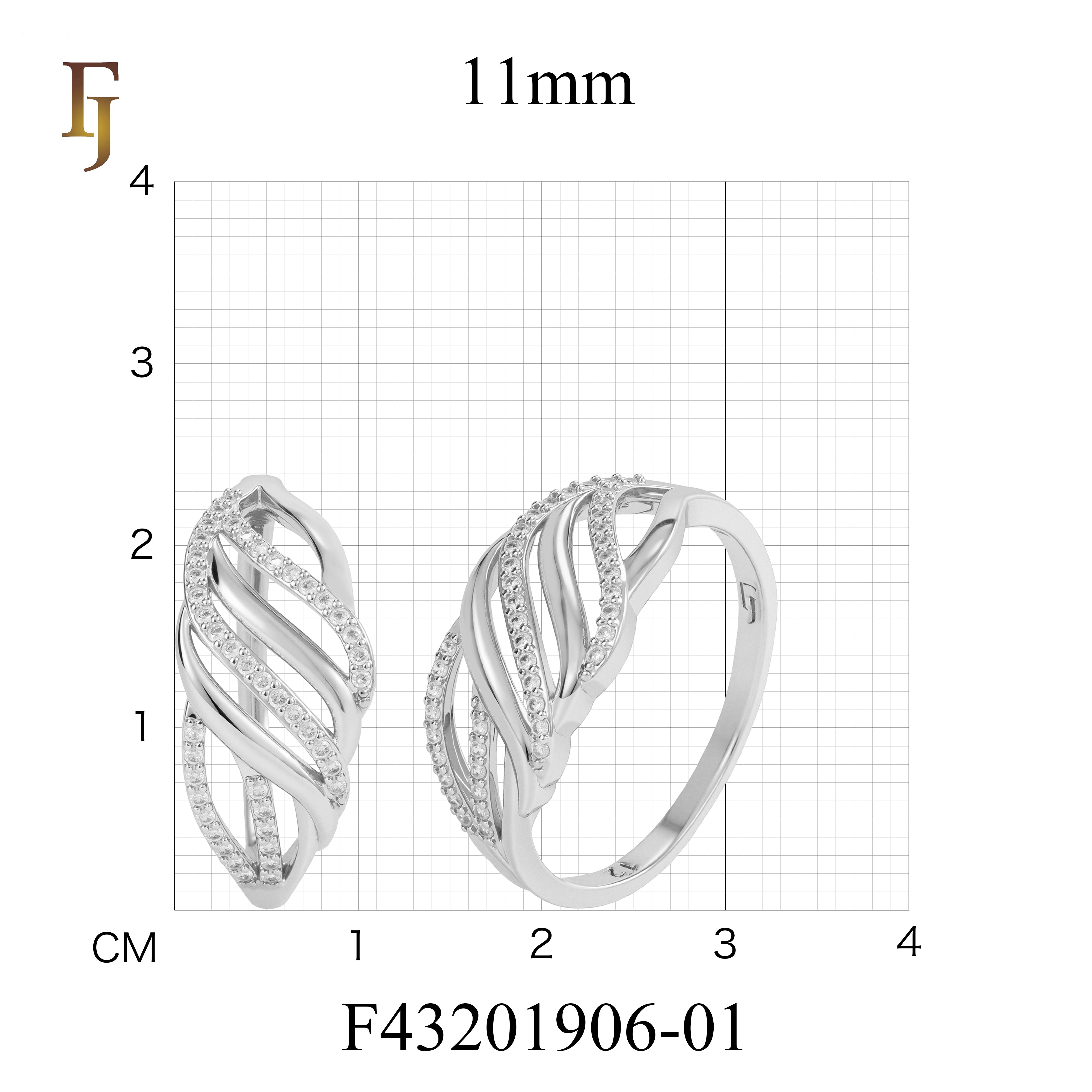 Gold Plated Wide Band Ring with Intertwined Cubic Zirconia Waves Design