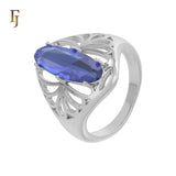 Long Oval Fuchsia Stone Ring in Openwork Silver Design – Elegant Statement Jewelry – FJ Jewelry