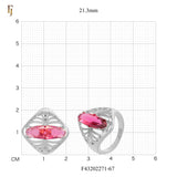 Long Oval Fuchsia Stone Ring in Openwork Silver Design – Elegant Statement Jewelry – FJ Jewelry