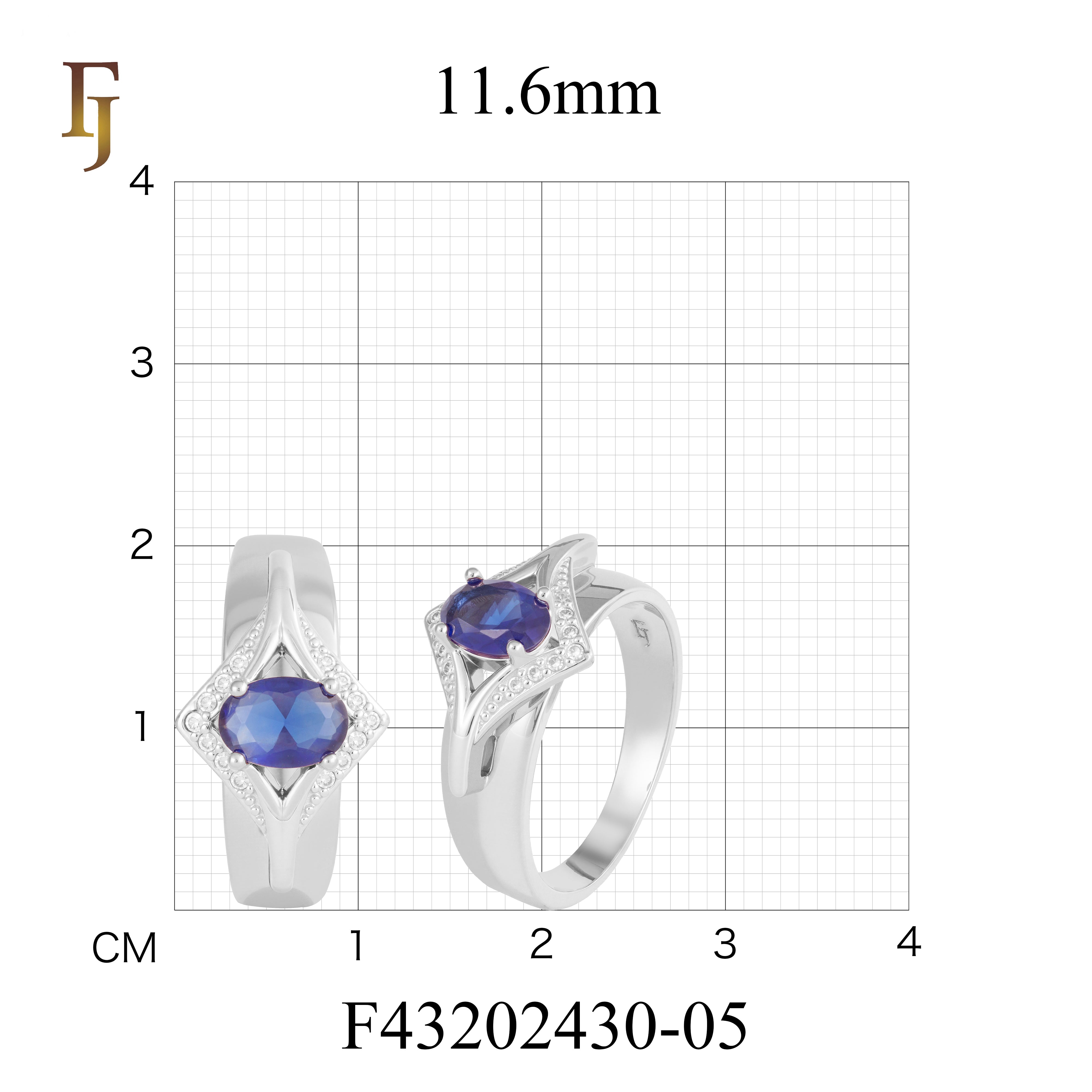 White Gold Plated Ring with Purple Blue Oval CZ and Geometric Frame | Elegant Fashion Jewelry | FJ Fallon