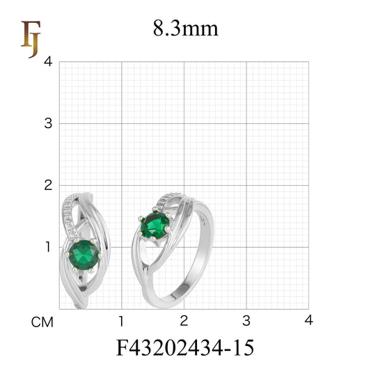 Silver Twist Band Ring with Green Round CZ and Pave Accents – FJ Jewelry