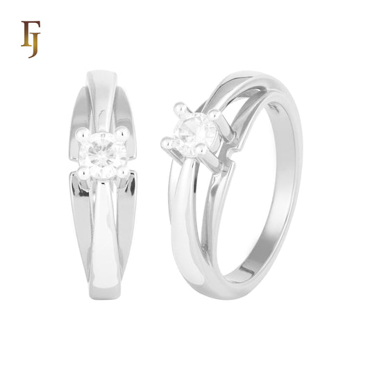 White Gold Plated Solitaire CZ Ring with Split Band Design | Elegant Promise Ring | FJ Fallon Jewelry