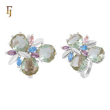 Colorful CZ Floral Statement Ring | Multicolor Petals Cocktail Ring for Women | Gold Plated | FJ Fallon Jewelry