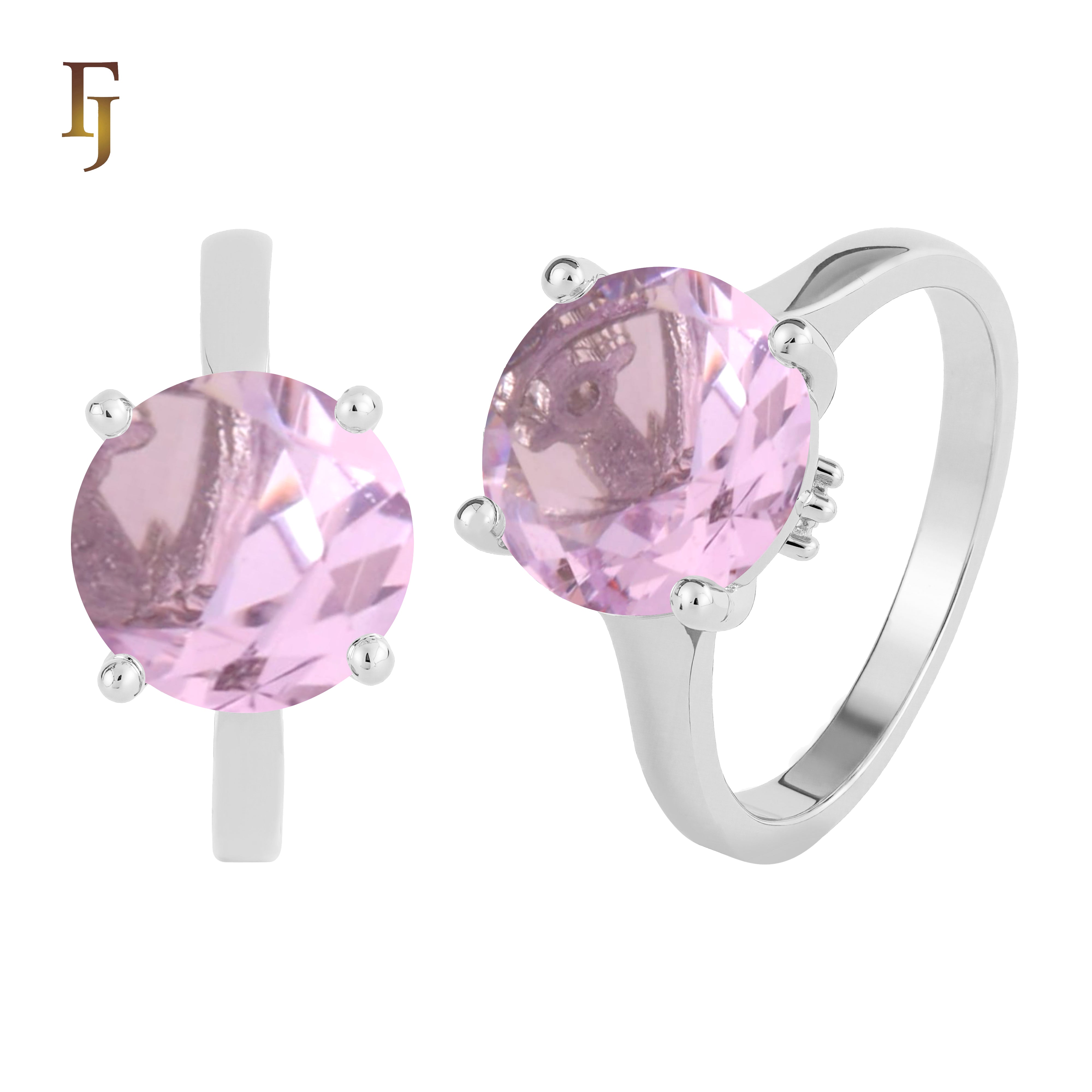 Silver Solitaire Ring with Pink Round CZ – FJ Jewelry