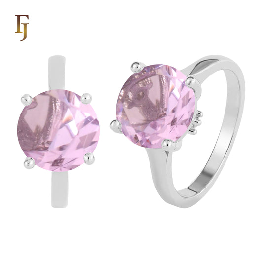 Silver Solitaire Ring with Pink Round CZ – FJ Jewelry
