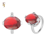 Silver Oval Solitaire Ring with Red CZ – FJ Jewelry