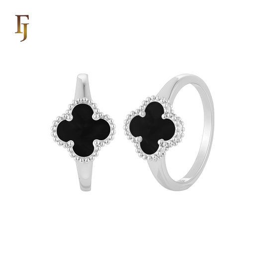 🔥 Minimalism Elegant Black or white Clover design White Gold Fashion Rings
