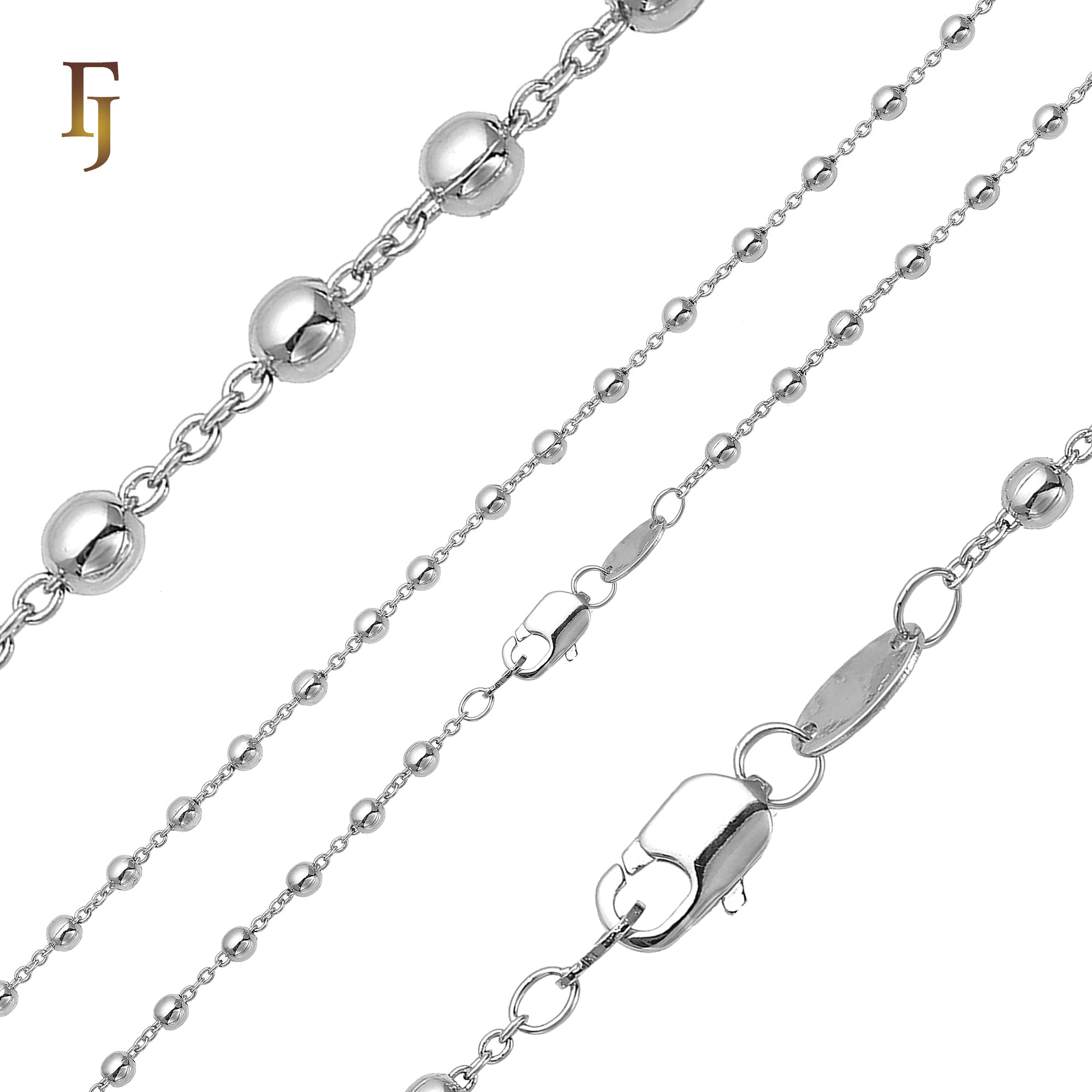 .Cable link beads chains plated in White Gold, 14K Gold, Rose Gold, two tone