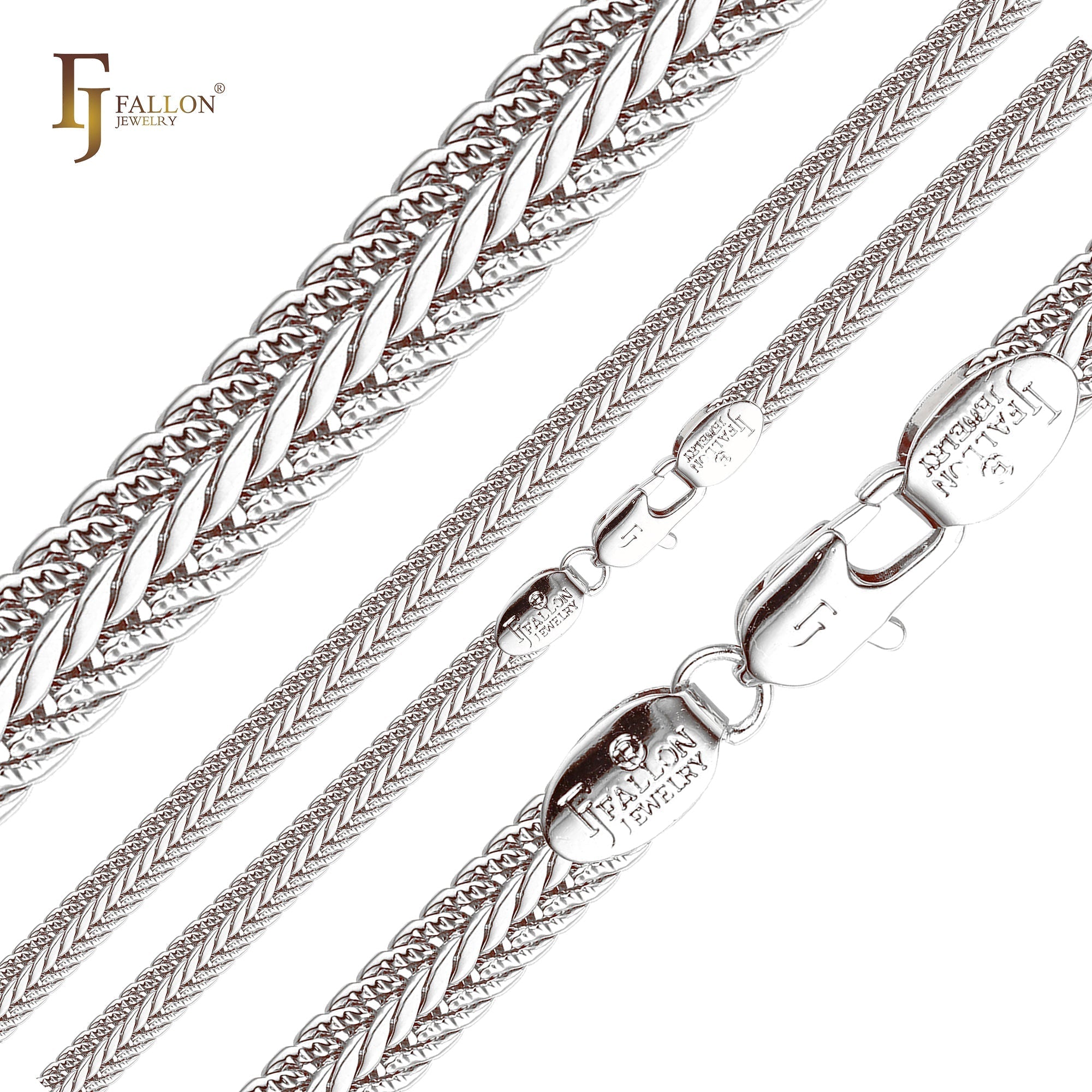 Foxtail 紧凑型链环，14K 锤纹金、玫瑰金、双色白金链条
