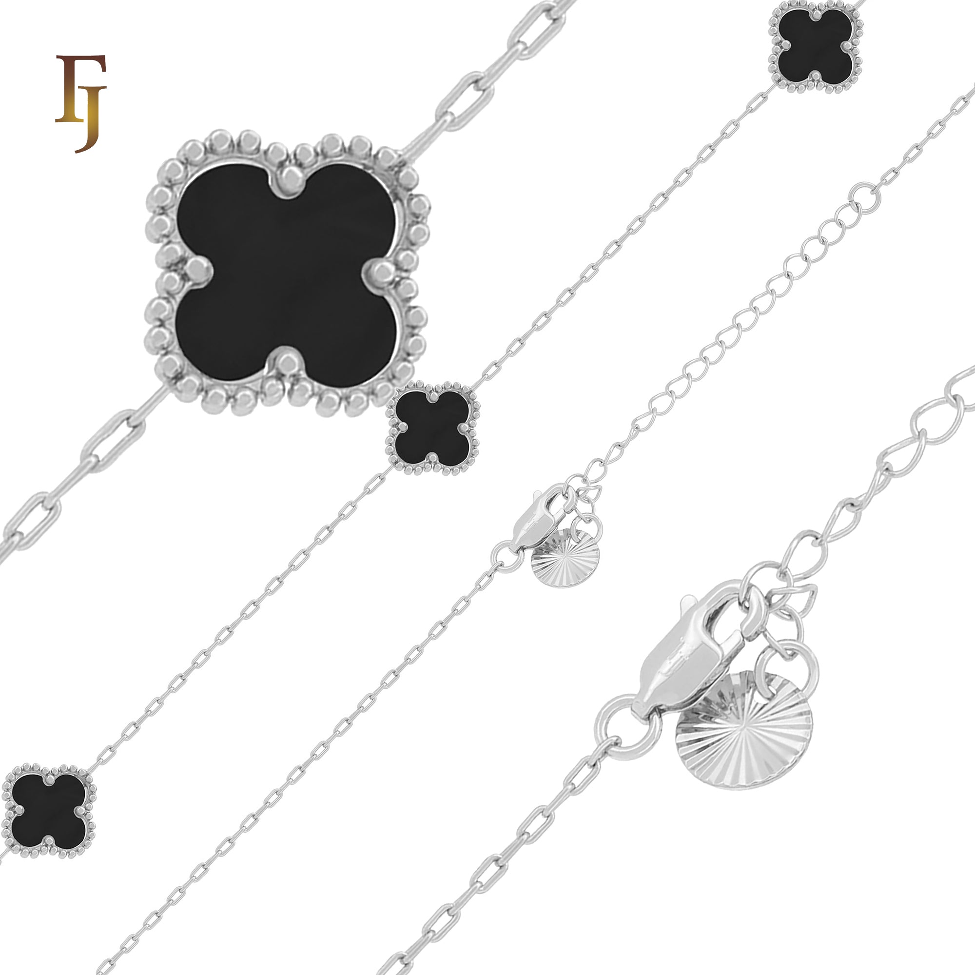 Pure white or black lucky Clover shape Rose Gold paperclip link braclets or chain