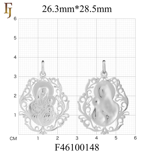 🔥 Virgin Mary Pendant in Polished Silver with Filigree Frame – Orthodox Religious Jewelry by FJ Fallon Jewelry