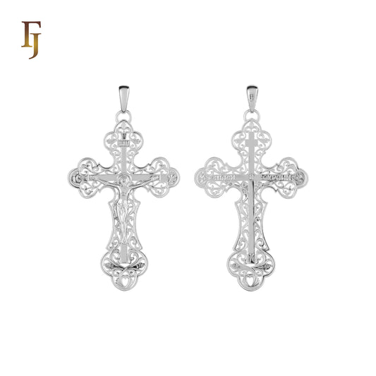 🔥 Orthodox Crucifix Pendant in Silver Finish with Jesus Figure – Filigree Religious Jewelry for Men & Women