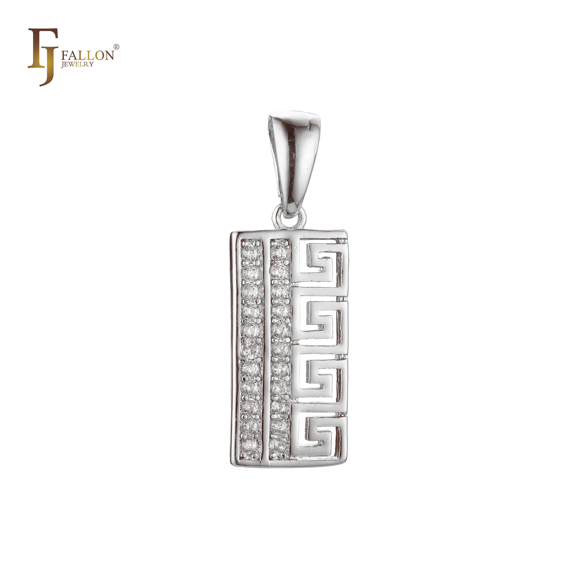 Greek key meander pendant in 18K Gold, Rose Gold, 14K Gold plating colors