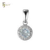 Solitaire halo colorful CZs 14K Gold, Rose Gold pendant