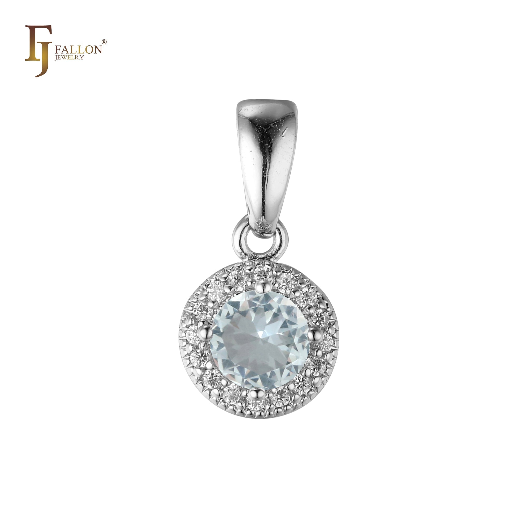 Solitaire halo colorful CZs 14K Gold, Rose Gold pendant