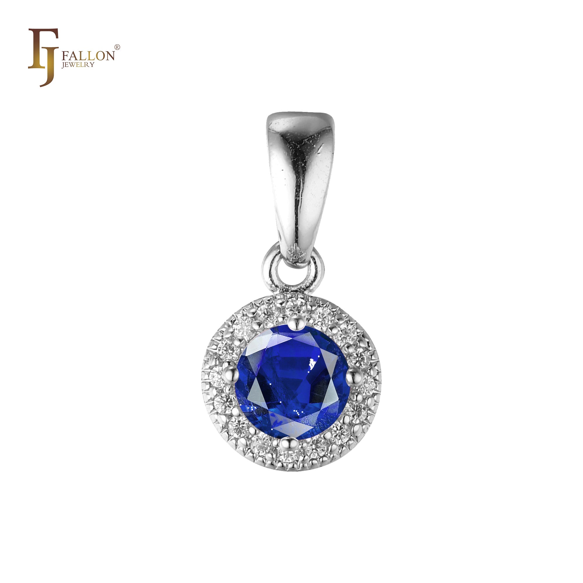 Solitaire halo colorful CZs 14K Gold, Rose Gold pendant