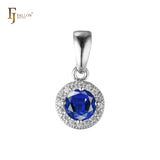 Solitaire halo colorful CZs 14K Gold, Rose Gold pendant