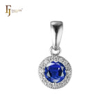 Solitaire halo colorful CZs 14K Gold, Rose Gold pendant