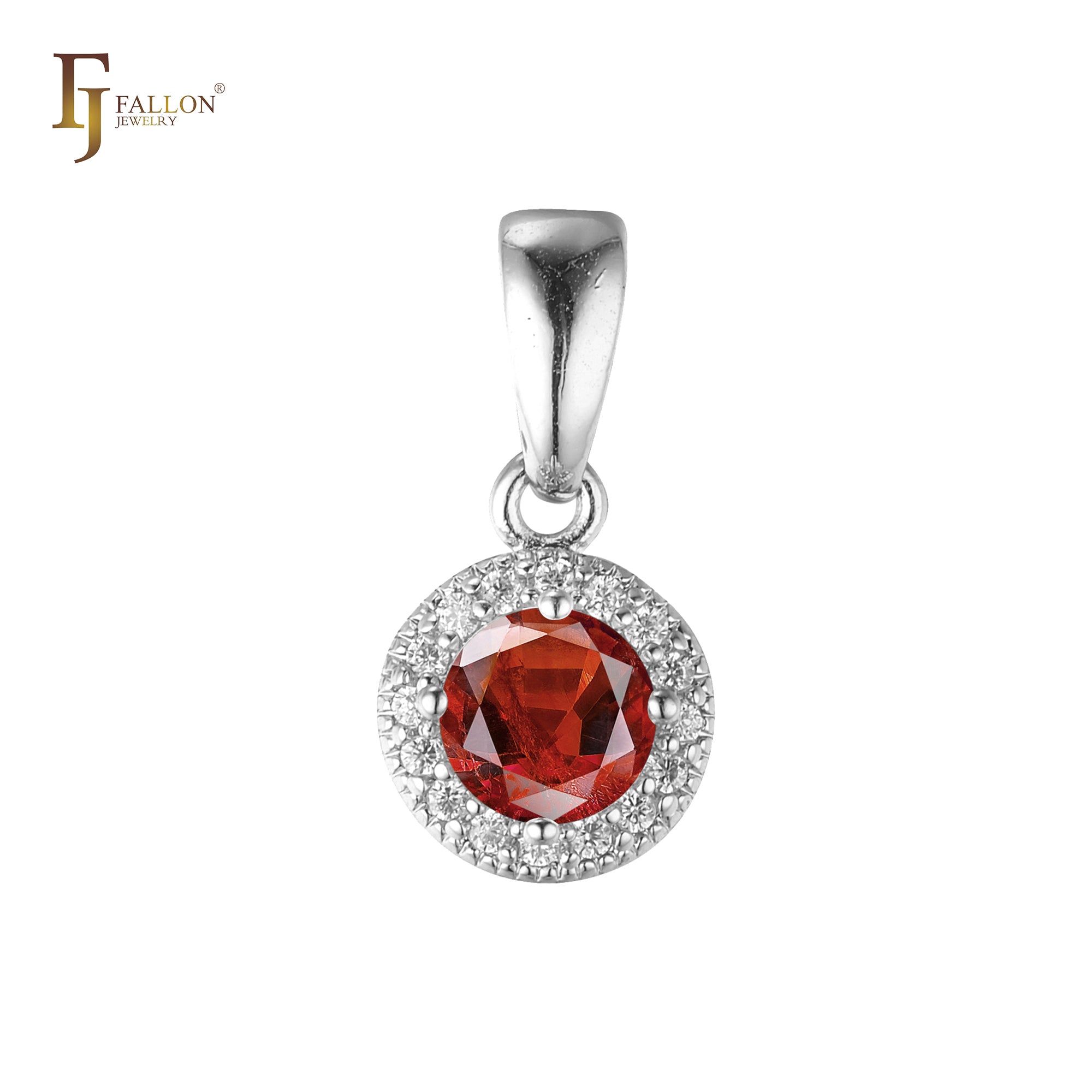 Solitaire halo colorful CZs 14K Gold, Rose Gold pendant