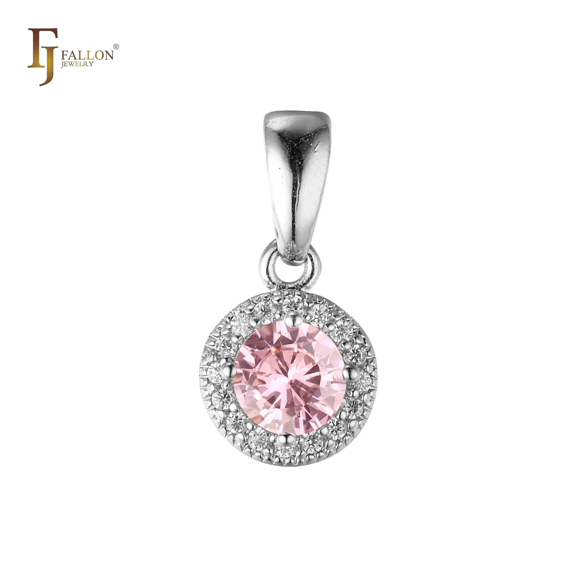 Solitaire halo colorful CZs 14K Gold, Rose Gold pendant
