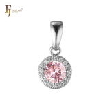 Solitaire halo colorful CZs 14K Gold, Rose Gold pendant