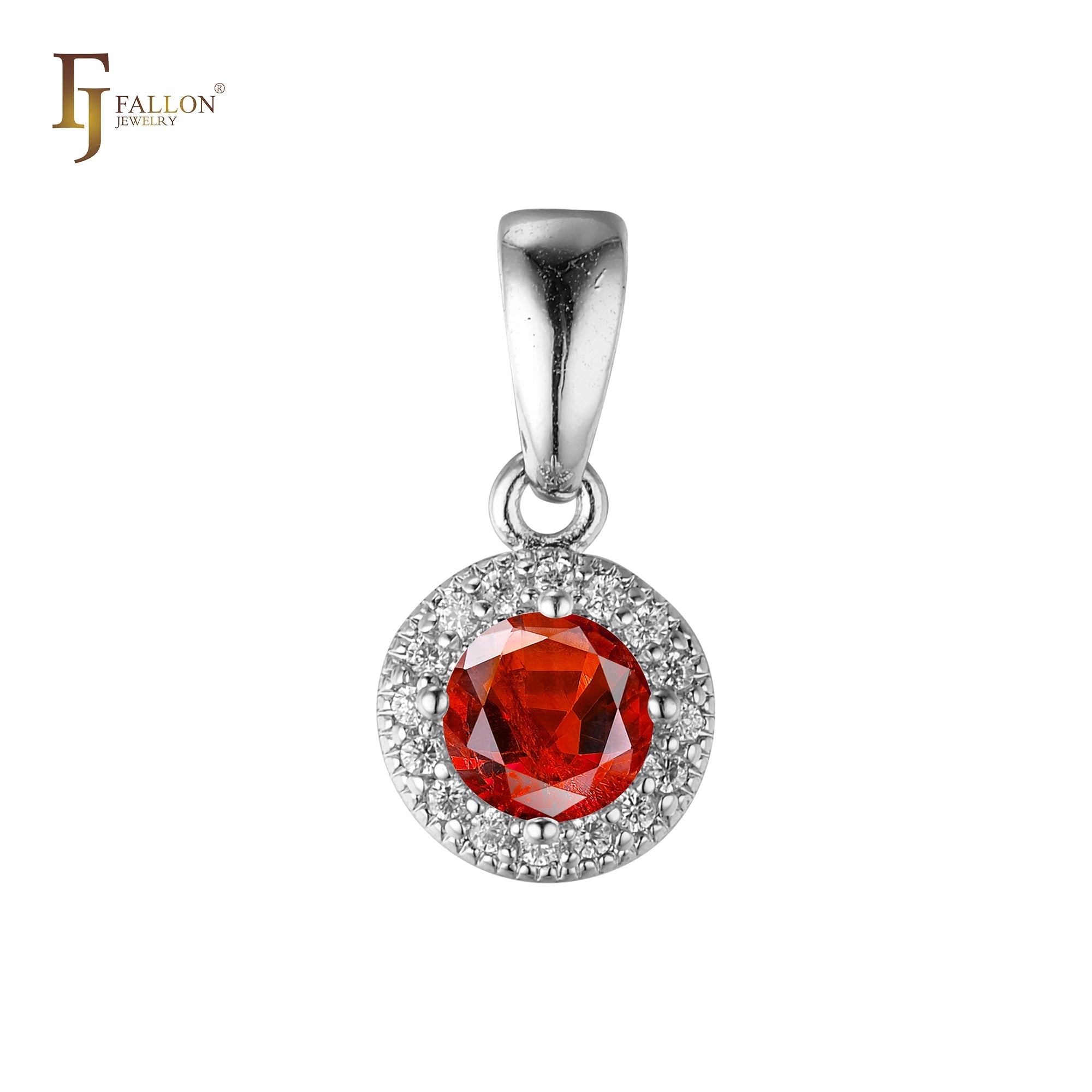 Solitaire halo colorful CZs 14K Gold, Rose Gold pendant