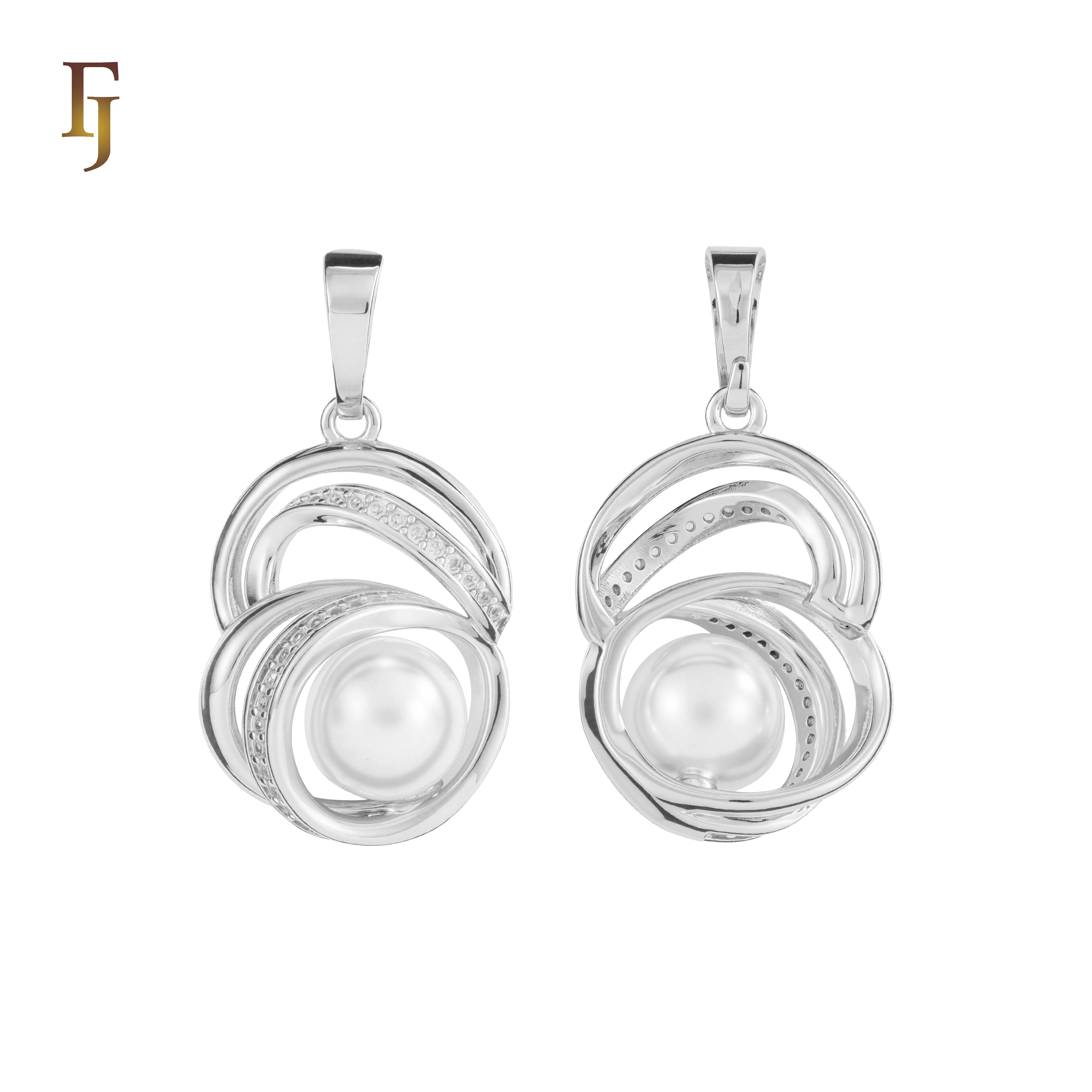 Elegant Pearl Pendant Necklace with Gold Plated Spiral Design and CZ Accents – Classic Women’s Jewelry