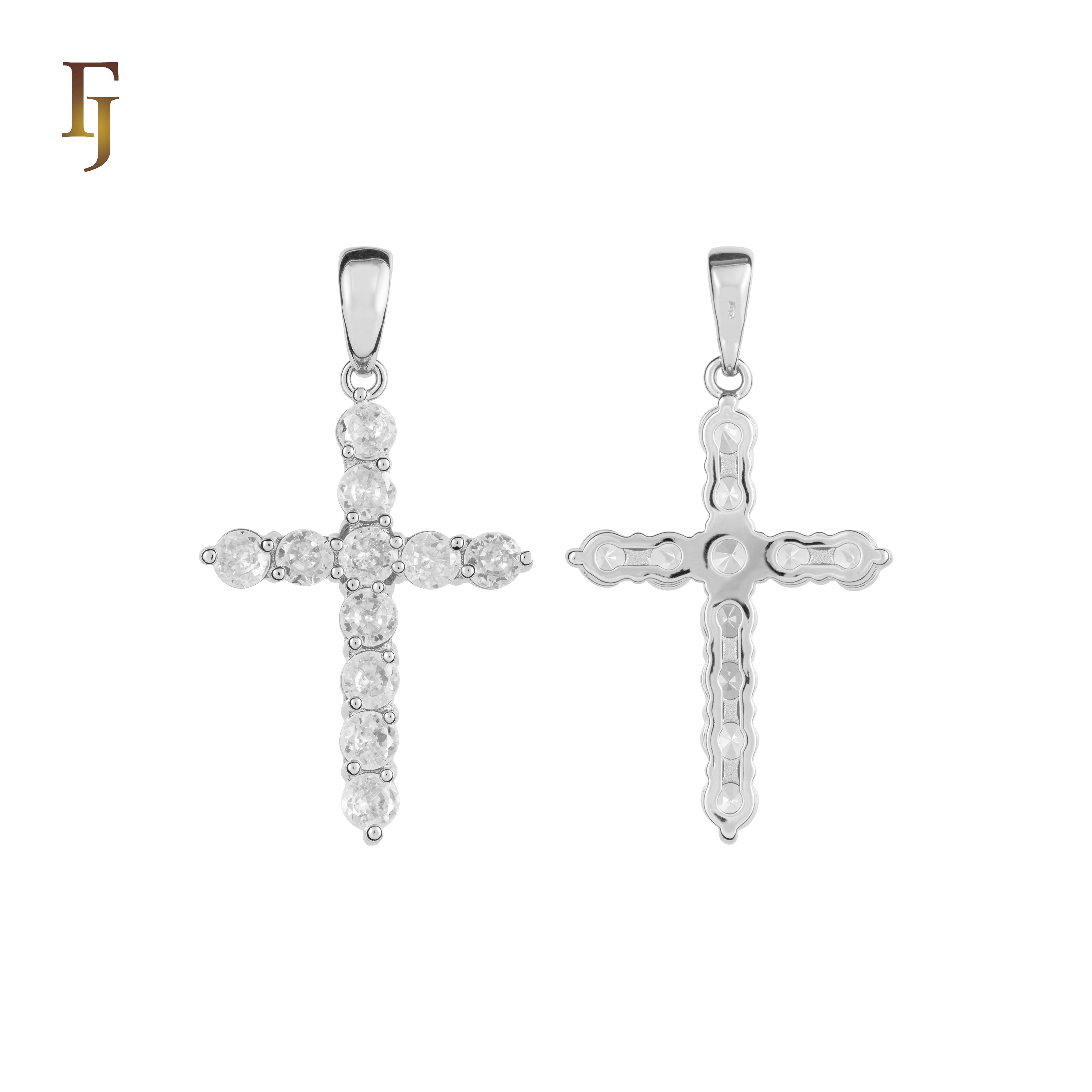Minimalist Latin Cross Pendant – Gold-Plated Religious Necklace with Sparkling Round CZ Stones
