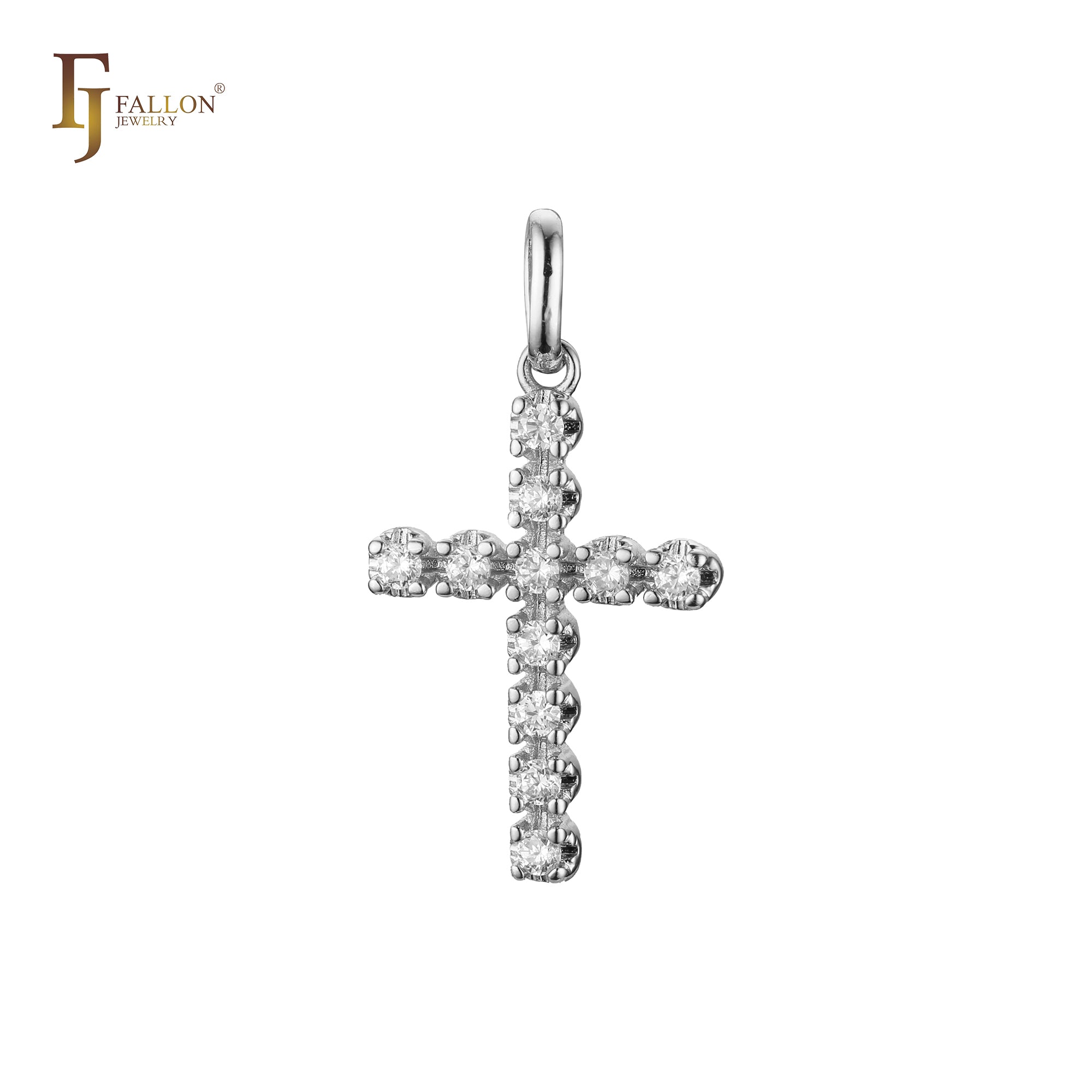 Cluster white CZs Rose Gold, White Gold, 14K Gold Latin Cross Pendant