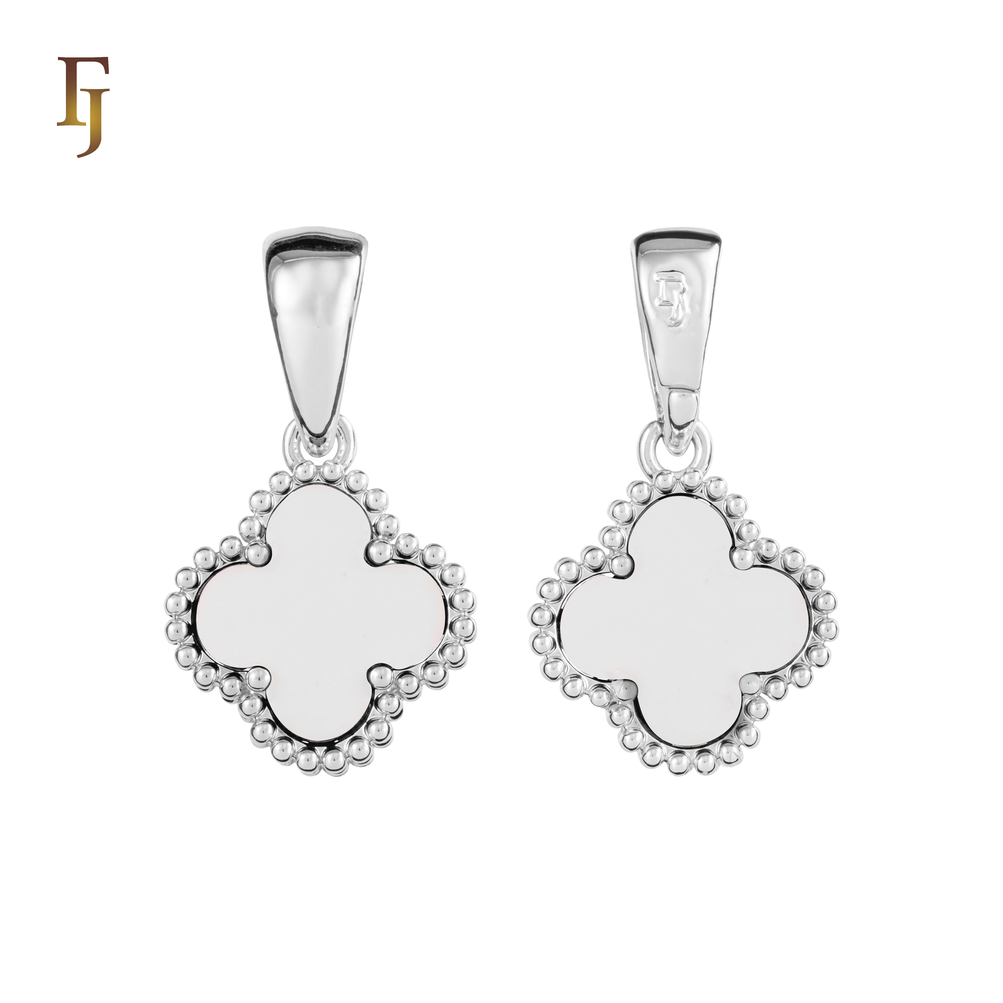 🔥 Clover-Shaped 12mm Colorful Onyx Pendant in Beaded Frame, 14K Gold, Rose Gold, White Gold Plated Brass | FJ Fashion Jewelry
