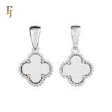 🔥 Clover-Shaped 12mm Colorful Onyx Pendant in Beaded Frame, 14K Gold, Rose Gold, White Gold Plated Brass | FJ Fashion Jewelry