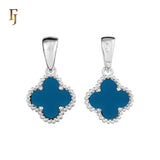 🔥 Clover-Shaped 12mm Colorful Onyx Pendant in Beaded Frame, 14K Gold, Rose Gold, White Gold Plated Brass | FJ Fashion Jewelry