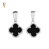 🔥 Clover-Shaped 12mm Colorful Onyx Pendant in Beaded Frame, 14K Gold, Rose Gold, White Gold Plated Brass | FJ Fashion Jewelry