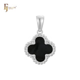🔥 Clover-Shaped 12mm Colorful Onyx Pendant in Beaded Frame, 14K Gold, Rose Gold, White Gold Plated Brass | FJ Fashion Jewelry