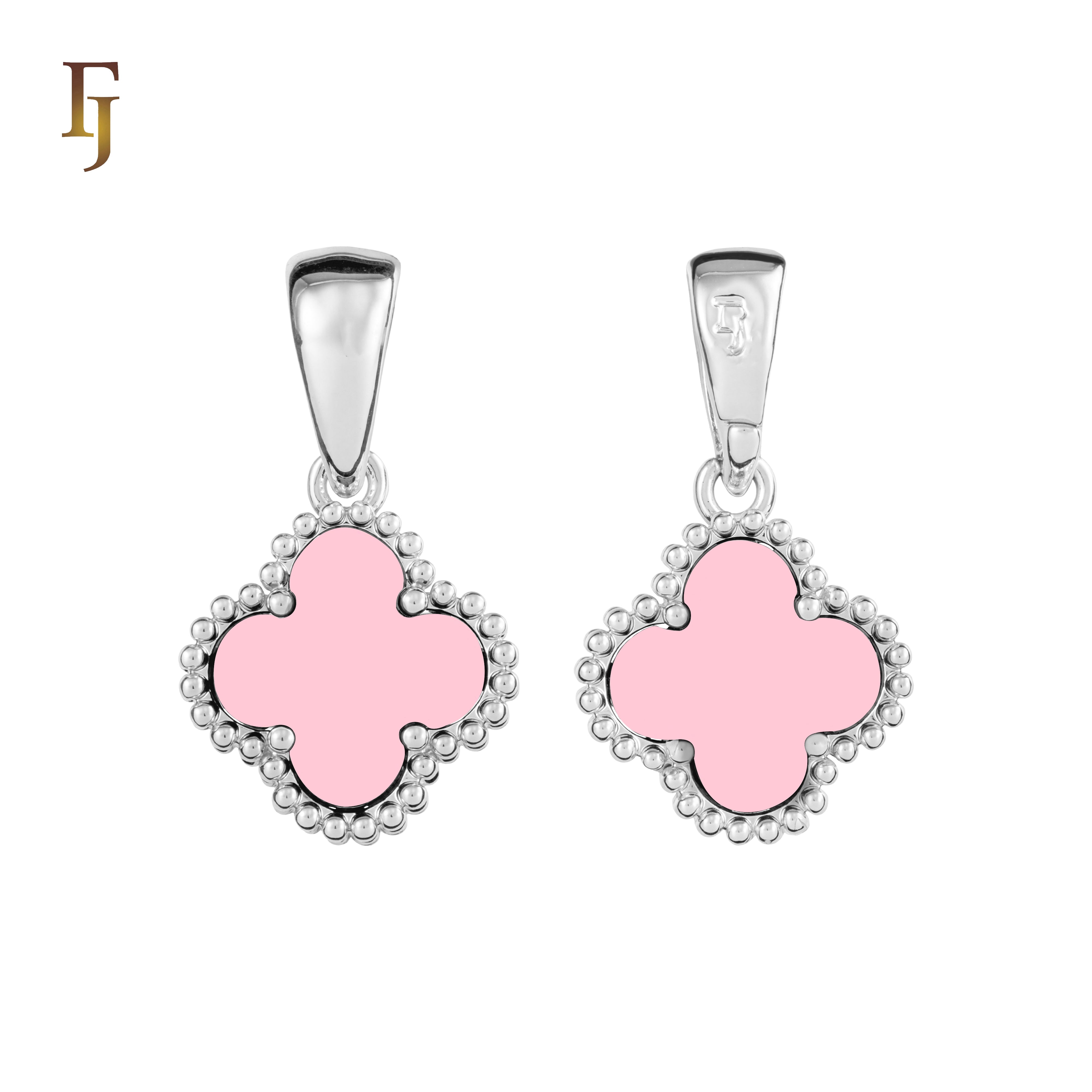 🔥 Clover-Shaped 12mm Colorful Onyx Pendant in Beaded Frame, 14K Gold, Rose Gold, White Gold Plated Brass | FJ Fashion Jewelry
