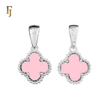 🔥 Clover-Shaped 12mm Colorful Onyx Pendant in Beaded Frame, 14K Gold, Rose Gold, White Gold Plated Brass | FJ Fashion Jewelry