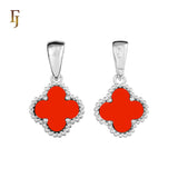 🔥 Clover-Shaped 12mm Colorful Onyx Pendant in Beaded Frame, 14K Gold, Rose Gold, White Gold Plated Brass | FJ Fashion Jewelry