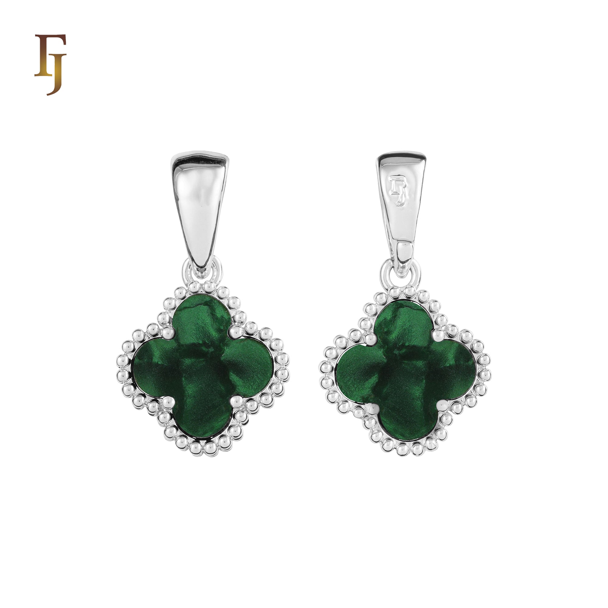 🔥 Clover-Shaped 12mm Colorful Onyx Pendant in Beaded Frame, 14K Gold, Rose Gold, White Gold Plated Brass | FJ Fashion Jewelry