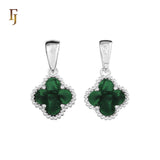 🔥 Clover-Shaped 12mm Colorful Onyx Pendant in Beaded Frame, 14K Gold, Rose Gold, White Gold Plated Brass | FJ Fashion Jewelry