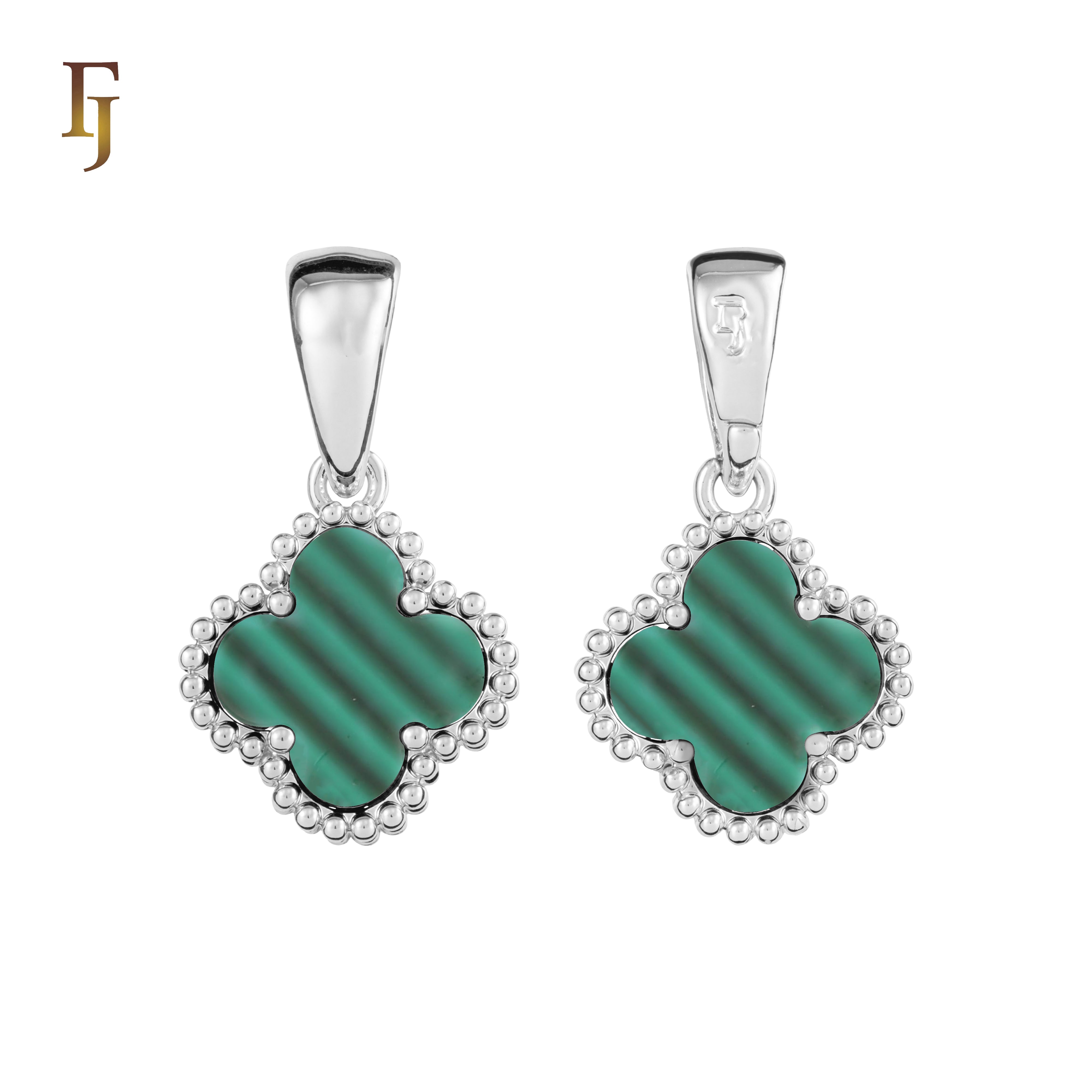 🔥 Clover-Shaped 12mm Colorful Onyx Pendant in Beaded Frame, 14K Gold, Rose Gold, White Gold Plated Brass | FJ Fashion Jewelry