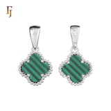 🔥 Clover-Shaped 12mm Colorful Onyx Pendant in Beaded Frame, 14K Gold, Rose Gold, White Gold Plated Brass | FJ Fashion Jewelry