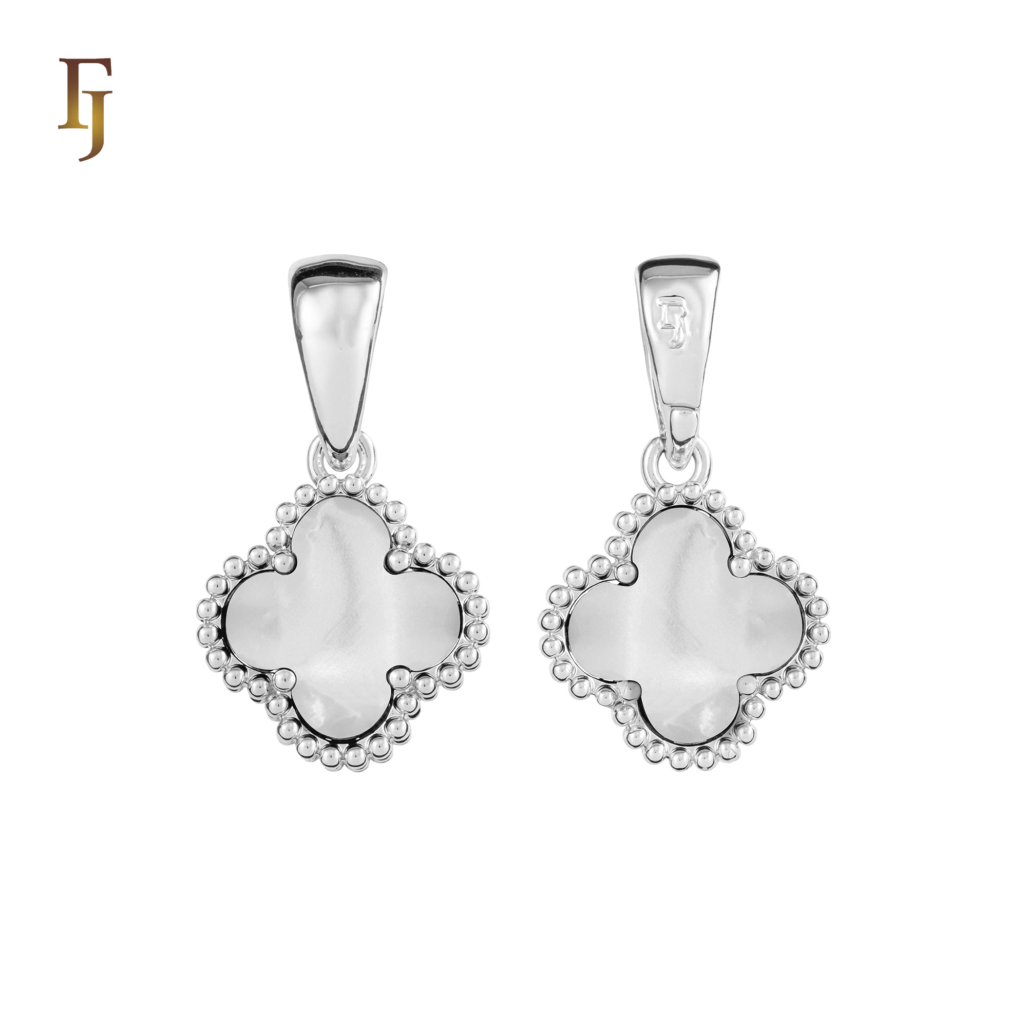 🔥 Clover-Shaped 12mm Colorful Onyx Pendant in Beaded Frame, 14K Gold, Rose Gold, White Gold Plated Brass | FJ Fashion Jewelry