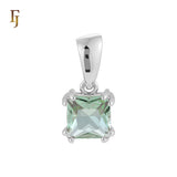 Claw setting squared white CZ solitaire 14K Gold, White Gold Pendant