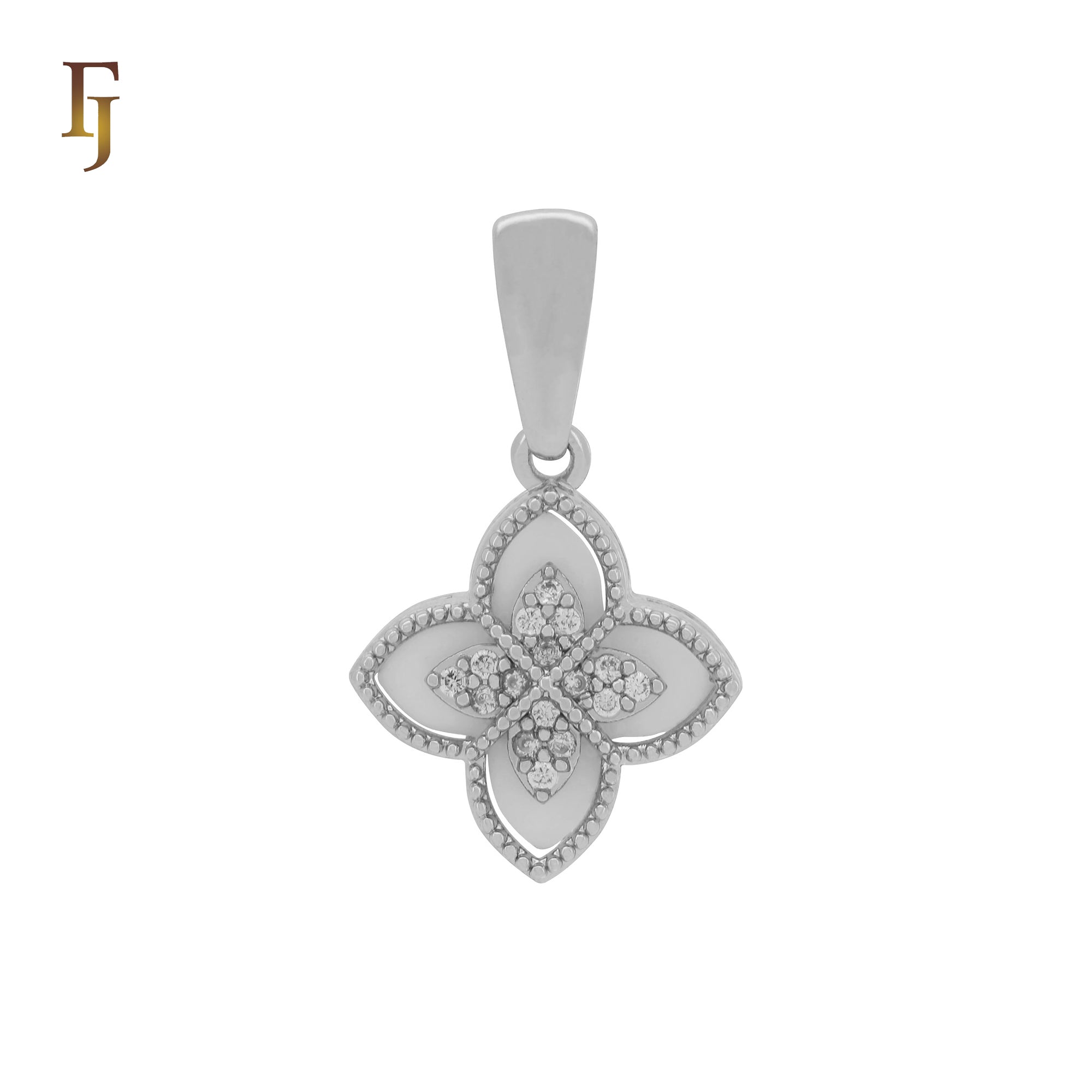 Colgante de oro rosa y oro de 14 quilates con trébol en capas blanco y negro