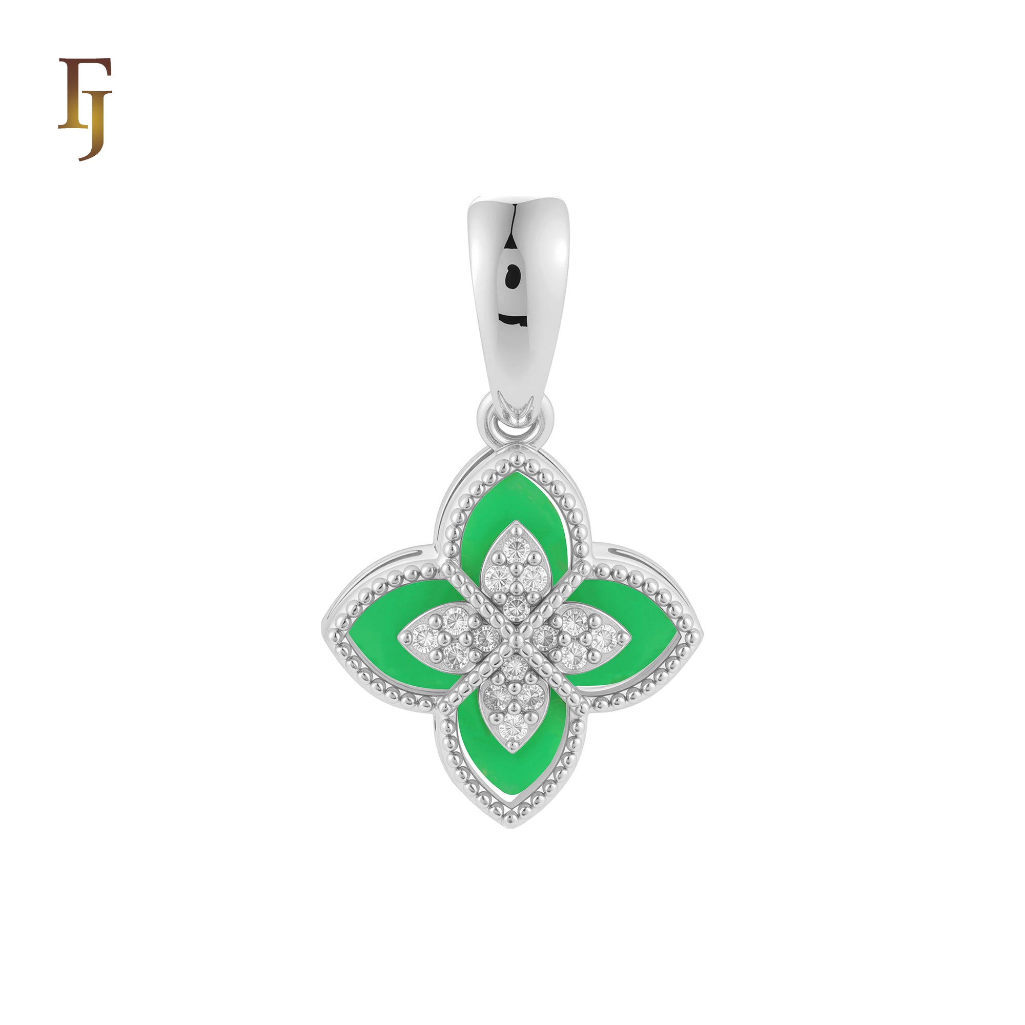 Colgante de oro rosa y oro de 14 quilates con trébol en capas blanco y negro