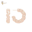 Zigzag buggle s shaped C hoop 14K Gold, Rose Gold, White Gold Stud Earrings