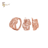 Double Leaving Ribbon Rose Gold Jewelry Set with Rings