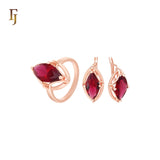 Elegant Solitaire Marquise Emerald Stone Rose Gold Jewelry Set with Rings