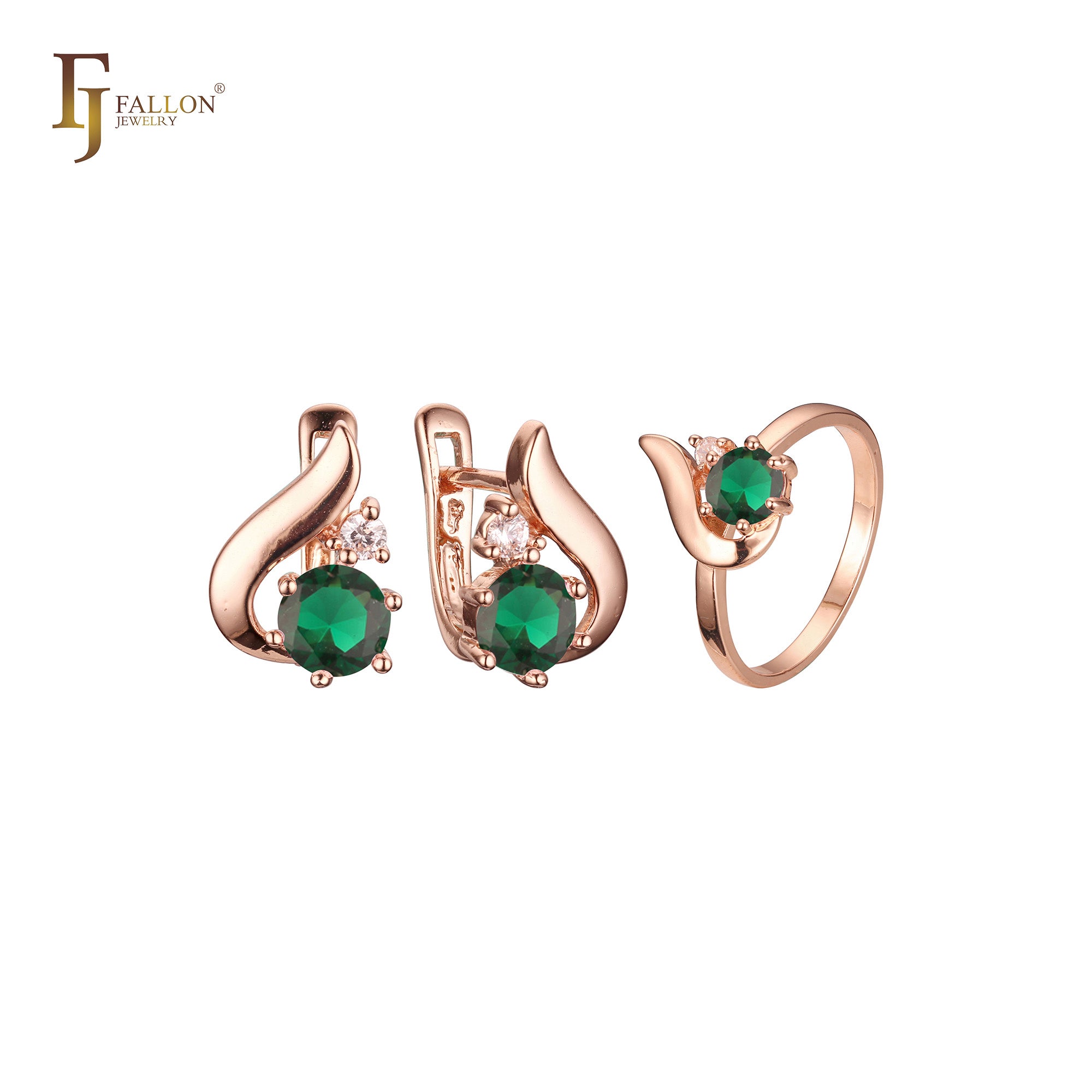 Solitaire rounded stone cz Rose Gold Jewelry Set with Rings